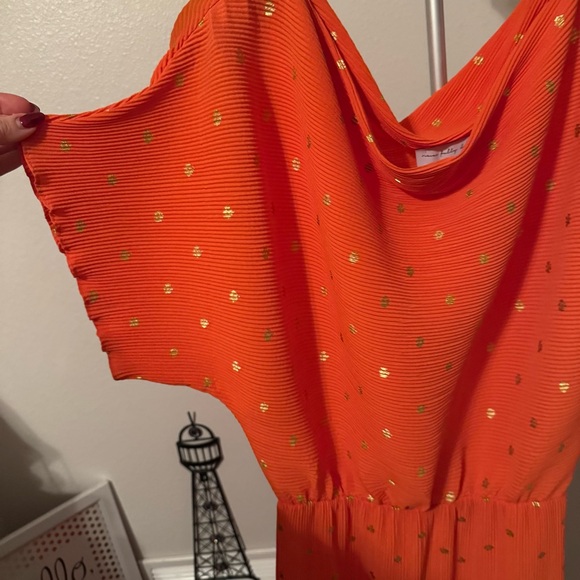 NWT Never Fully Dressed Petite Tilly Metallic Plisse Maxi Dress in Orange Sz S - Picture 10 of 10